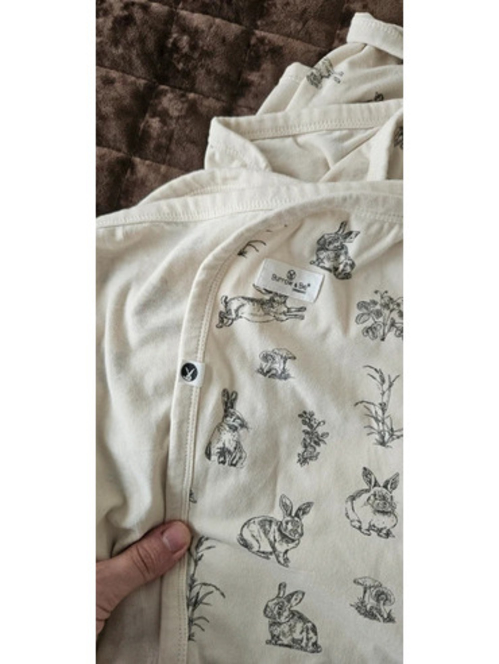 Burrow & Be Organic Bunny Rabbit Baby Blanket Cream Reversible